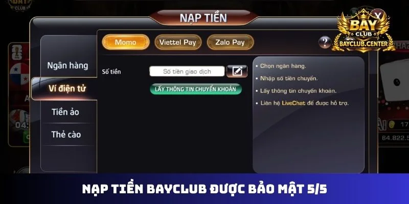 Nạp tiền Bayclub được bảo mật 5/5
