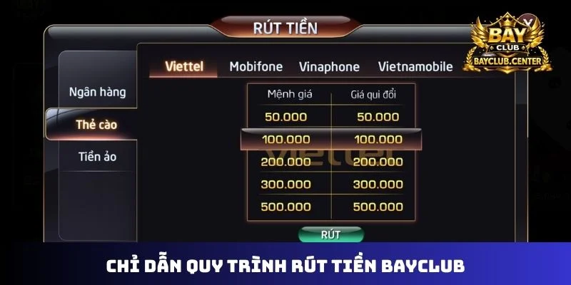 Chỉ dẫn quy trình rút tiền Bayclub